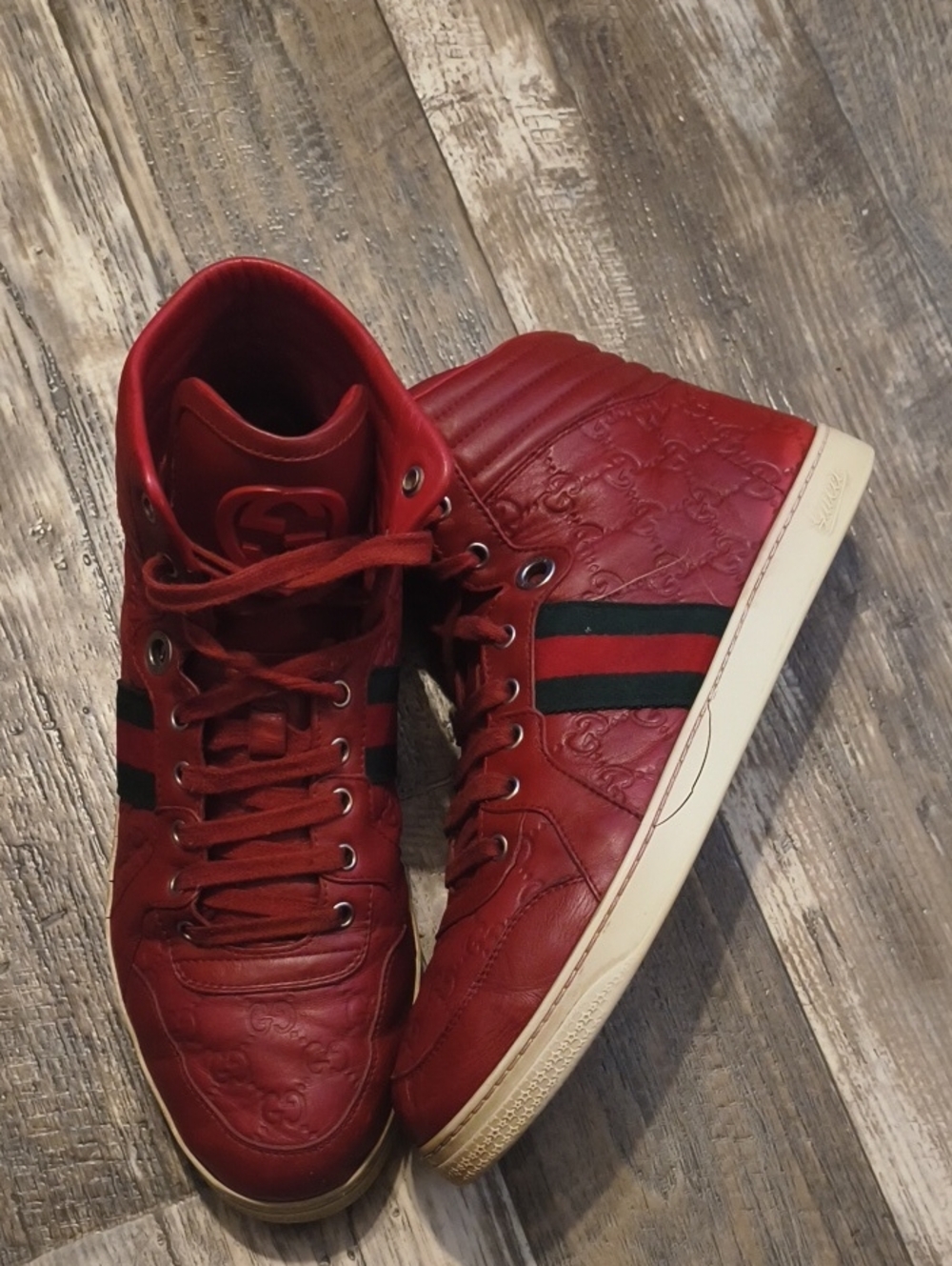 Gucci Red High-Top Sneakers with Web Stripe